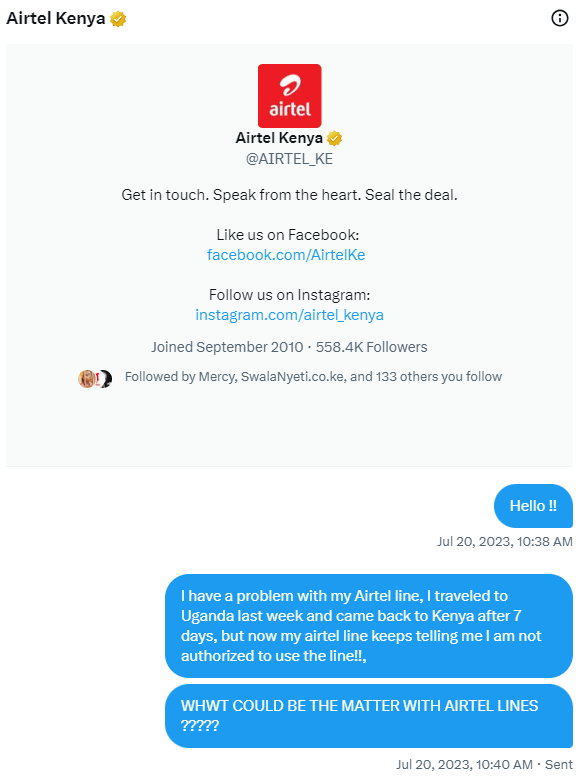 WNicque's tweet photo. @AIRTEL_KE I have sent you DM's here on twitter on several occasions but no reply !!, How unsafe can it get transacting with @AIRTEL_KE ???? https://t.co/ZkLm1wUq7J