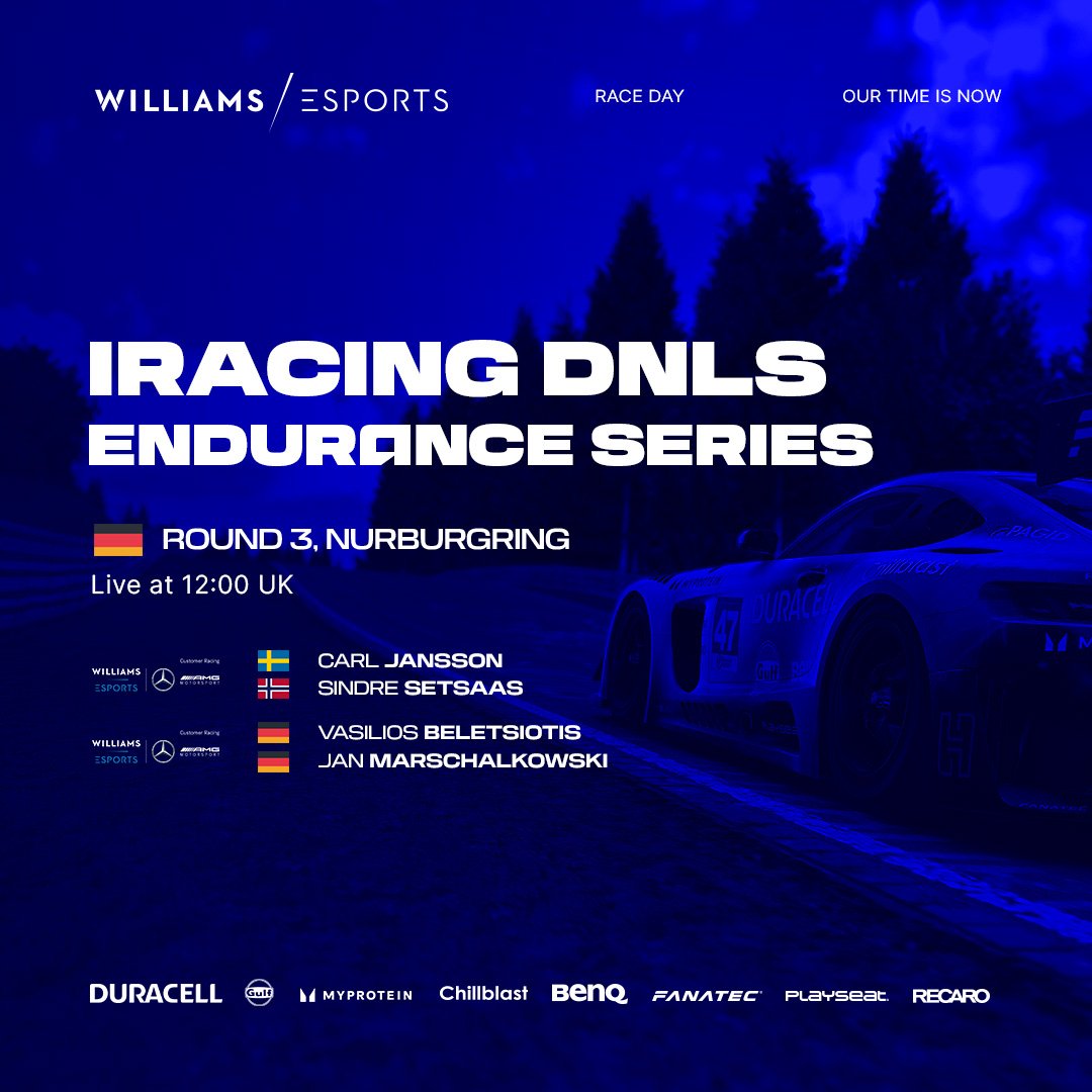 Williams Sim Racing (@williamsesports) on Twitter photo Race Day in the <a href="/vln_de/">Nürburgring Langstrecken-Serie</a>! 🏁
3 hours ahead of our <a href="/amgmotorsport/">Mercedes-AMG Motorsport</a> powered duo at the Nürburgring-Nordschleife!
The season resumes from the winter break, support the team at 12:00 UK!
🔵 LIVE on twitch.tv/williamsesports
#WilliamsEsports #WeAreWilliams #SimRacing #iRacing #DNLS Race Day in the <a href="/vln_de/">Nürburgring Langstrecken-Serie</a>! 🏁
3 hours ahead of our <a href="/amgmotorsport/">Mercedes-AMG Motorsport</a> powered duo at the Nürburgring-Nordschleife!
The season resumes from the winter break, support the team at 12:00 UK!
🔵 LIVE on twitch.tv/williamsesports
#WilliamsEsports #WeAreWilliams #SimRacing #iRacing #DNLS