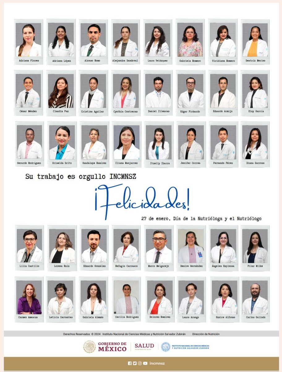 Felicidades a las y los nutriólogos que forman parte de la Comunidad INCMNSZ. Su trabajo es nuestro orgullo. #DiaDeLaNutriologaYelNutriologo2024