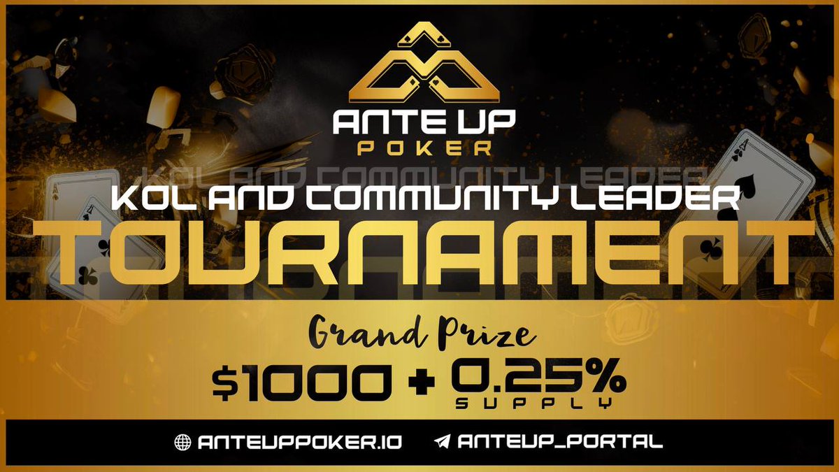 AnteUpERC's tweet photo. 📣 Calling all POKER-Playing KOLS &amp; Community Leaders! Join our tournament at Ante Up Poker for a chance to win $1000 &amp; 0.25% of ANTE UP supply. 🌟 Looking for 6-10 players. DM us to be considered for entry!

#ETH #AnteUpCrypto https://t.co/7Mm8lE3yc8