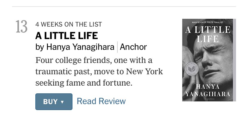 Does anyone know why ‘A Little Life’ by Hanya Yanagihara is back on the NYT bestseller list?

Film, TV adaptation?

#ALittleLife 
#NYTimesbestseller 
#NYTimes