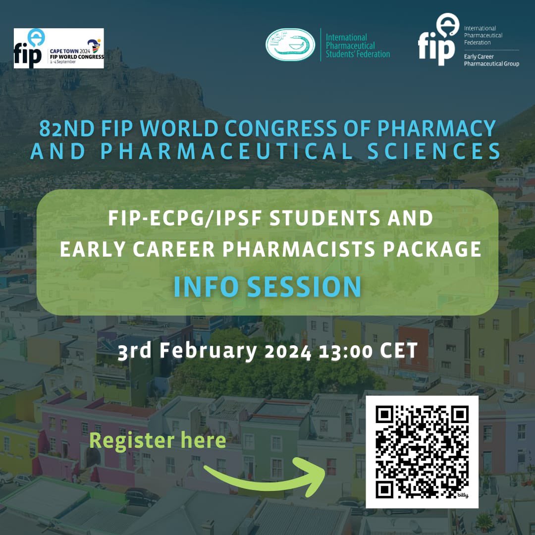 FIPECPG's tweet photo. Do you have questions about the recently released special @fipecpg and @ipsforg Students and Early Career Pharmacists Package to attend the 82nd FIP Congress? 

Join us for an information session, where you can have your questions answered before you register! https://t.co/8HHvRWTpmX