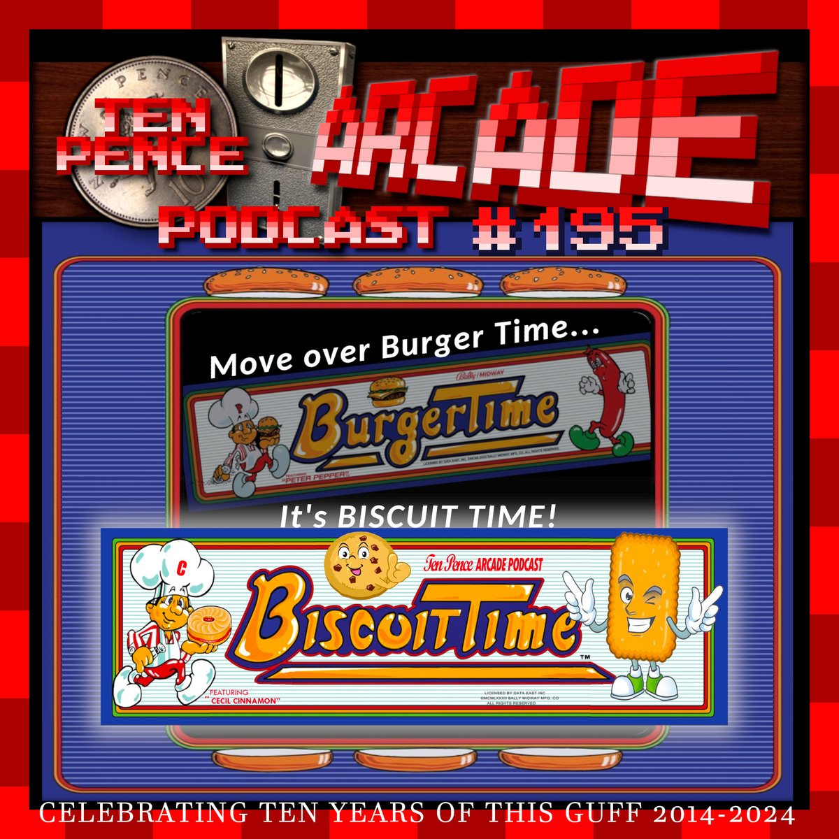 TEN PENCE IS TEN YEARS OLD! We've got all nostalgic and been reminiscing, which means the return of the classic 'Arcade Hand' sketch 'I'm An Astro Blaster' from the 10p Orchestra. Big thanks @RetroRussRaider for providing the Burger Time /Biscuit Time logo bit.ly/3vT2U2l