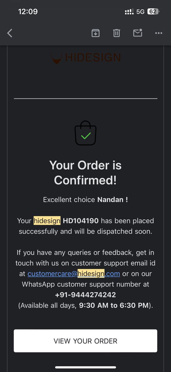 NandanDave's tweet photo. @HidesignHQ worst service of company like Hidesign I placed a order by Jan 20,24 till Jan 26,24 there is no updates about myorder thenI wrote a mail to customer service after I received mail from company that we don’t have this product cancelled your order and delayed in refund https://t.co/sQHaiBuZND
