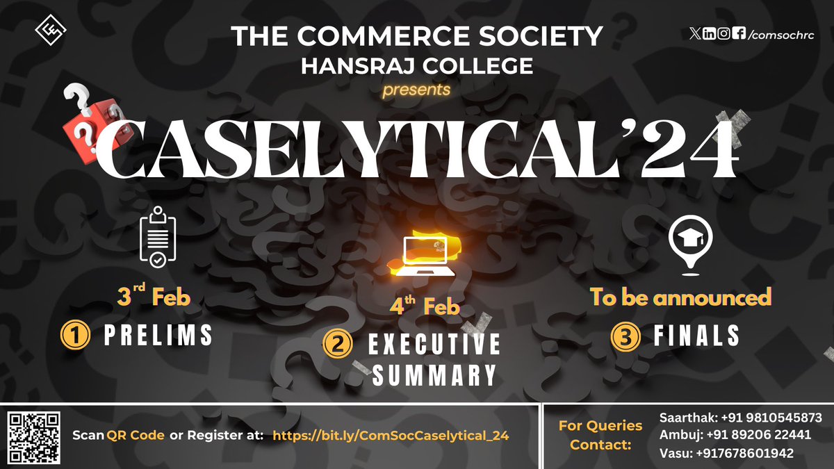 comsochrc's tweet photo. Greetings from The Commerce Society, Hansraj College!

Attention all business gurus! 
Caselytical- the flagship case study competition is back and it's bigger and better than ever! https://t.co/NgbRw8lGcC