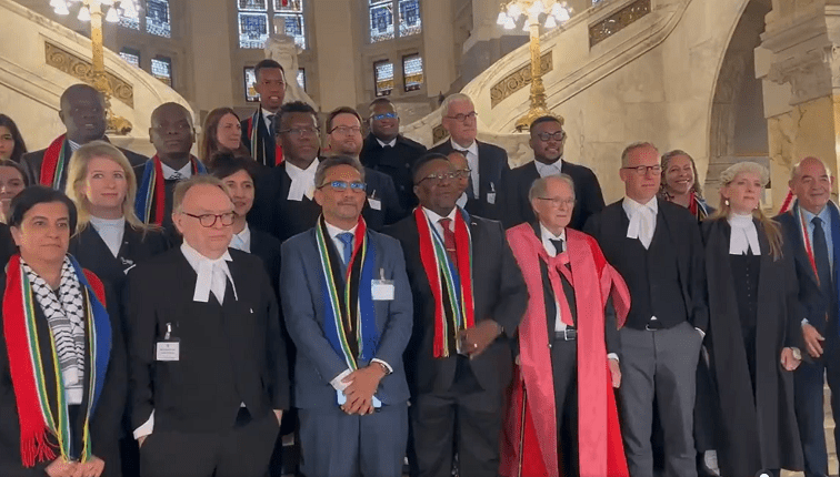 We extend enormous gratitude to the legal team that presented South Africa's case at the ICJ as well as all government officials that helped to realise this. Your contribution to the pursuit of truth, justice, and peace will never be forgotten #CeasefireNow 📸 by ICJ-SA-team