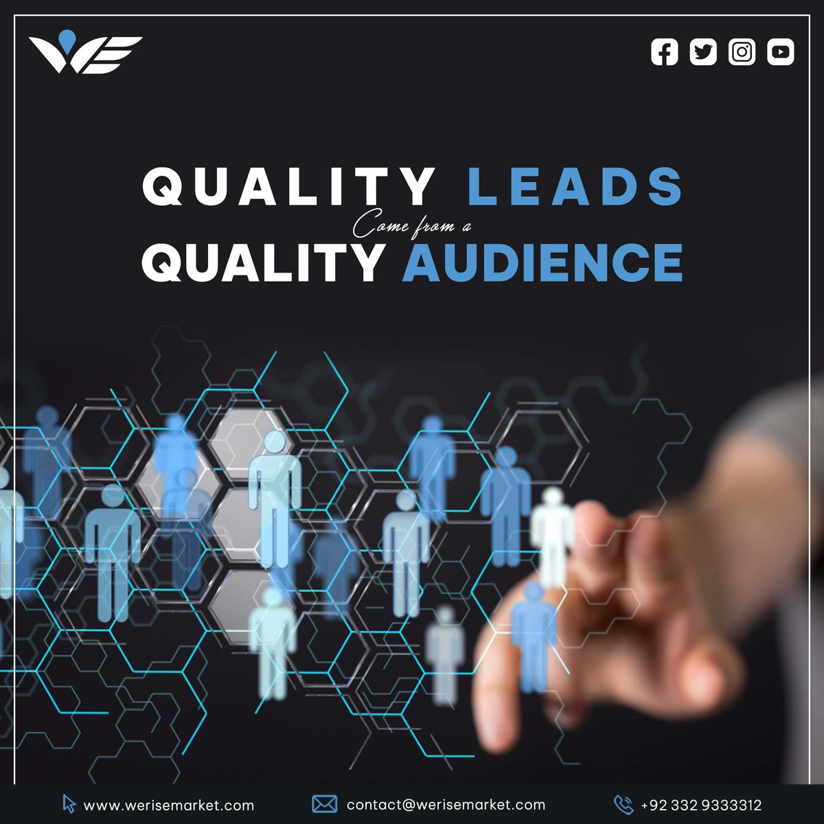 Quality Leads Come from Quality Audience And quality Audience comes from a quality marketing plan... Isn't it???? Come to us, we will make you stand out in the market 📱 +92 332 933 3312 #werisemarket #digitalmarketing #branding #marketing #online #socialmedia #business