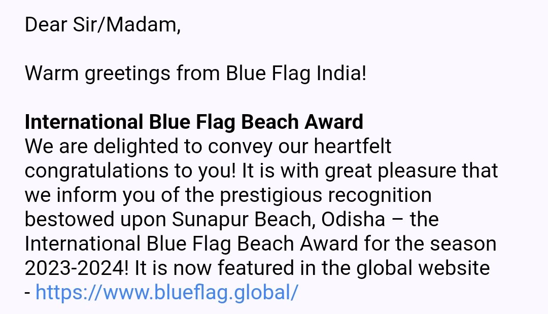Divisional Forest Officer Berhampur (@dfobhmpr) on Twitter photo Sunapur Beach awarded with International Blue Flag Beach Award today for the season 2023-24. <a href="/ForestDeptt/">Odisha Forest, Env. and Climate Change Department</a> <a href="/pccfodisha/">PCCF & HoFF Odisha</a> <a href="/PCCFWL_Odisha/">PCCF WL & CWLW, Odisha</a> <a href="/RBerhampur/">RCCF Berhampur</a> <a href="/Ganjam_Admin/">Collector & District Magistrate, Ganjam</a> <a href="/ZP_Ganjam/">Zilla Parishad, Ganjam</a> <a href="/sdmbam/">Sub-Collector & SDM, Berhampur</a> <a href="/SP_BERHAMPUR/">SP BERHAMPUR</a> <a href="/CMO_Odisha/">CMO Odisha</a> Sunapur Beach awarded with International Blue Flag Beach Award today for the season 2023-24. <a href="/ForestDeptt/">Odisha Forest, Env. and Climate Change Department</a> <a href="/pccfodisha/">PCCF & HoFF Odisha</a> <a href="/PCCFWL_Odisha/">PCCF WL & CWLW, Odisha</a> <a href="/RBerhampur/">RCCF Berhampur</a> <a href="/Ganjam_Admin/">Collector & District Magistrate, Ganjam</a> <a href="/ZP_Ganjam/">Zilla Parishad, Ganjam</a> <a href="/sdmbam/">Sub-Collector & SDM, Berhampur</a> <a href="/SP_BERHAMPUR/">SP BERHAMPUR</a> <a href="/CMO_Odisha/">CMO Odisha</a>