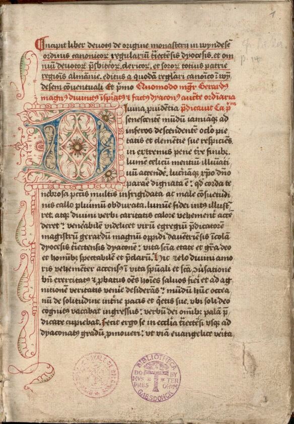 Nice penwork decoration in ‘Chronicon Windeshemense' by Jean Busch, containing biographies of deceased members of the order and a history of the monastery of Windesheim.

Copied in 1493 in Nijmegen, bought in 1960 in Milan, recently digitised <a href="/kbrbe/">KBR</a>:

uurl.kbr.be/2108483