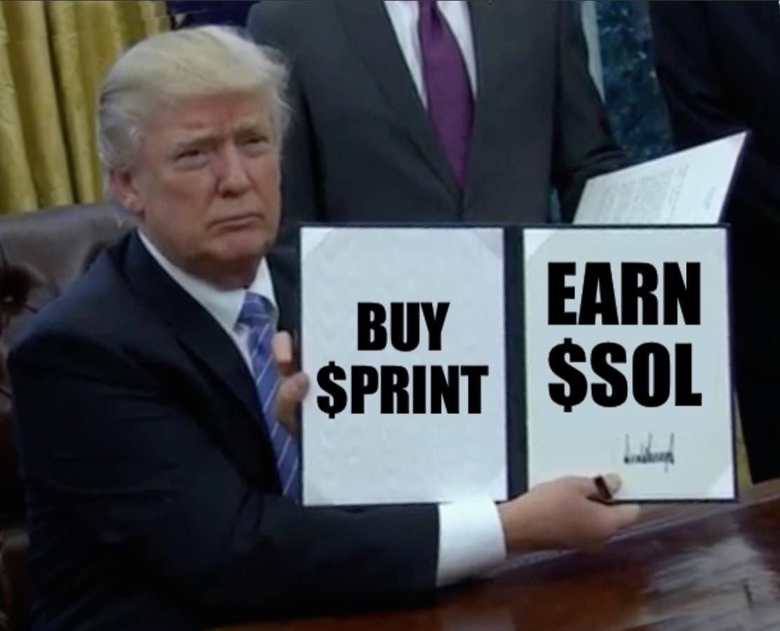 You buy $PRINT, you earn $SOL.

It's just that easy.

No claim, no need to connect your wallet, no APY, no ponzi, just continuous $SOL dropping into your wallet, hands-free.

Print Protocol | Buy $PRINT Earn $SOL
