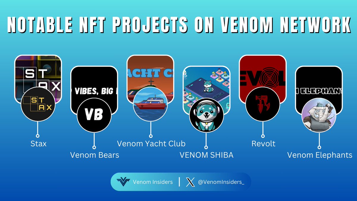NOTABLE NFT PROJECTS ON VENOM🚀 The #Venom mainnet is approaching, let's together review the most notable #NFT projects in this ecosystem to not miss out on anything🔥 Like, RT and Drop your Venom wallet👇 #Venom #venomNetwork