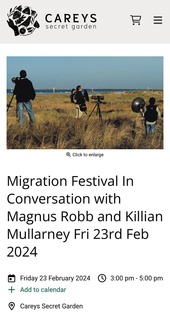 We’ve got another event lined up at @CareysSecret - In Conversation with Magnus Robb, Killian Mullarney and Mark Constantine. Hear stories about upcoming projects, their travels, bird sound recording and more 💙 we may livestream this event too >> bookings.careyssecretgarden.co.uk/event/migratio…