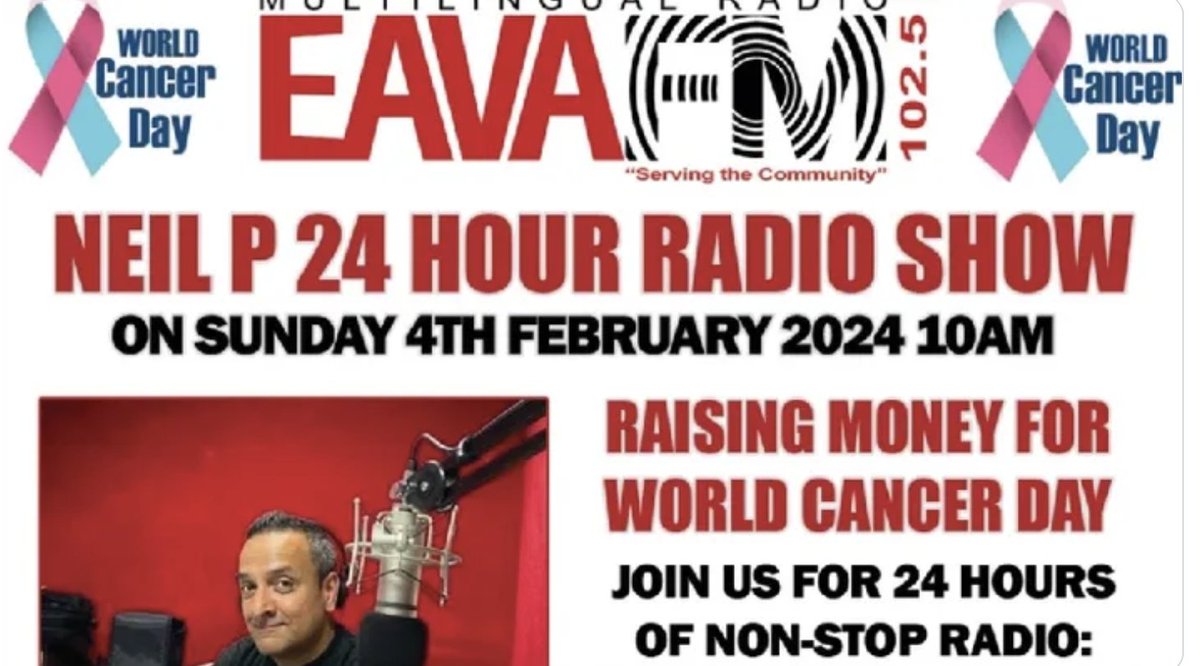 On World Cancer Day (Feb 4), I'm live for 24 hrs on eavafm.com supporting SAHA! Join the fight against cancer 🎤💪 Donate here: rb.gy/gkmtiv #WorldCancerDay #cancer