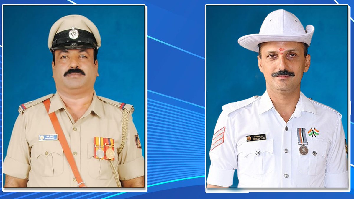 Congratulations to Sri. Rama Asst. Sub-Inspector of Police Bajpe Police Station & Sri. Manikanta CHC 1190 , Traffic Sub-Division Office on being awarded President's Police Medal winner for Meritorious service .@DgpKarnataka,@HMOKarnataka,@AnupamAgrawal16,@KarnatakaCops