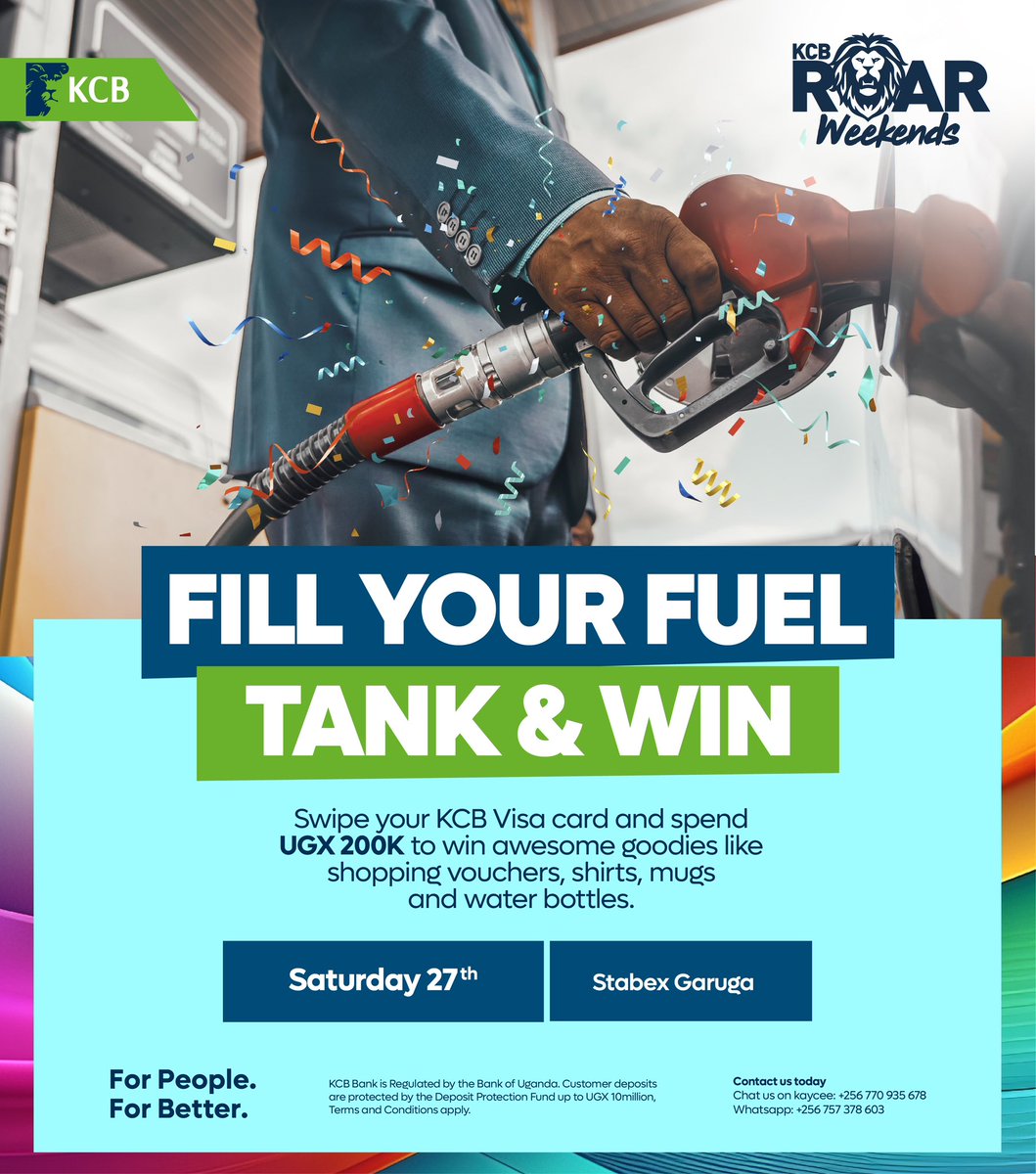 kcbbankug's tweet photo. Driving out of town? 🤔

Fill your tank at Stabex Garuga and swipe with your #KCBVisaCard to stand a chance to lots of goodies. #ForPeopleForBetter #KCBRoarWeekends https://t.co/PLs6C7I3Xg