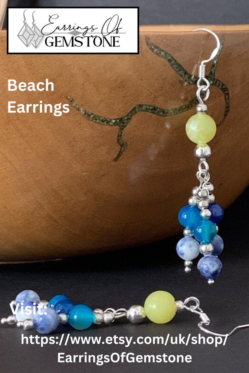 Looking for women's summer jewellery? This pair of boho beaded earrings feature yellow jade with blue agate & sodalite in fun, coastal, beachy colours. 

Available via Etsy: etsy.com/uk/listing/146…

#beachearrings #summerjewellery #womensjewellery #earringsofgemstone #earrings