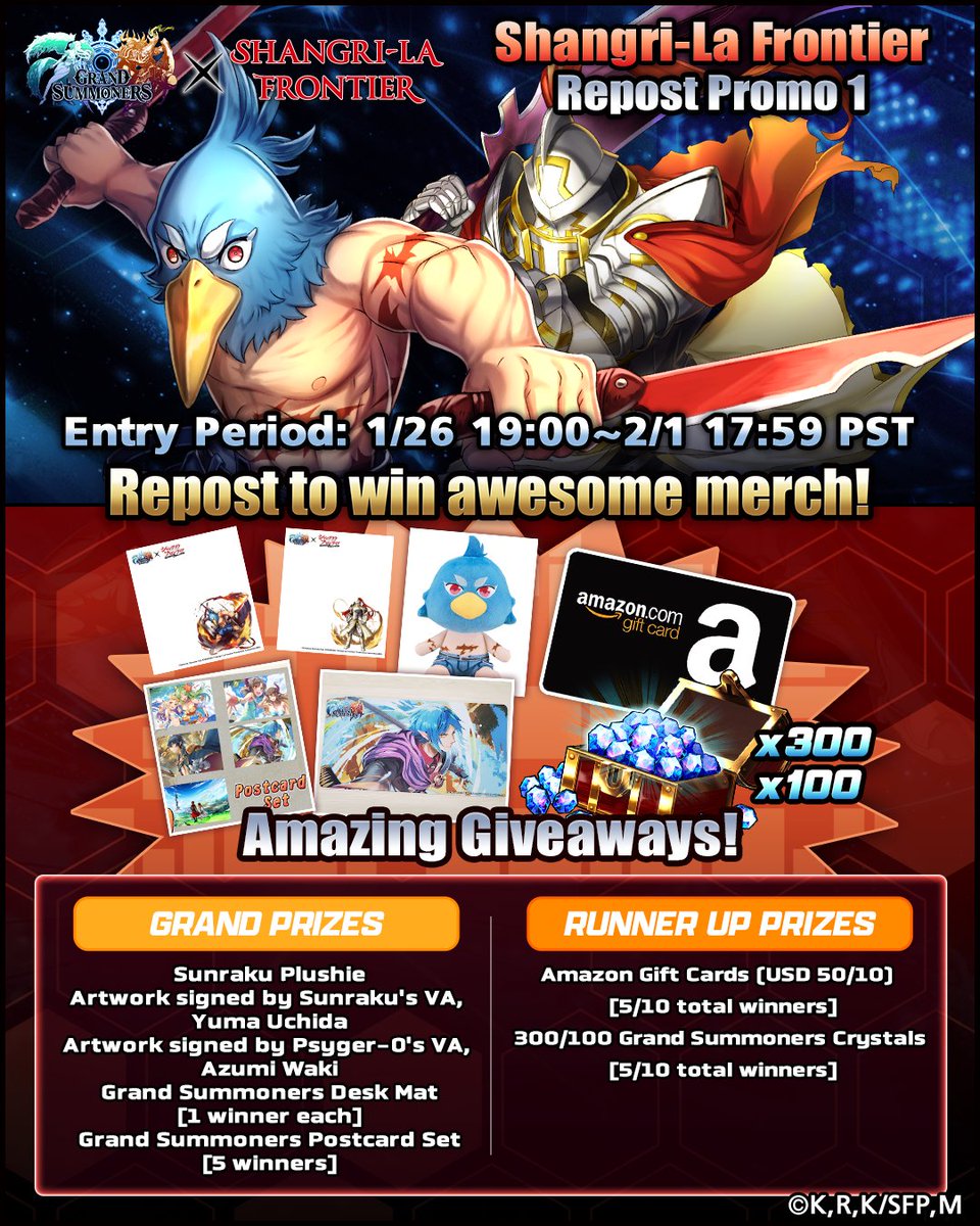 GRDSMN_GLOBAL's tweet image. We've launched an amazing giveaway to celebrate the Shangri-La Frontier Crossover announcement! Tons of exciting prizes including a plushie &amp;amp; autographed items are available!

1. Follow @GRDSMN_GLOBAL 
2. Repost this post

*Only winners will be notified via DM.