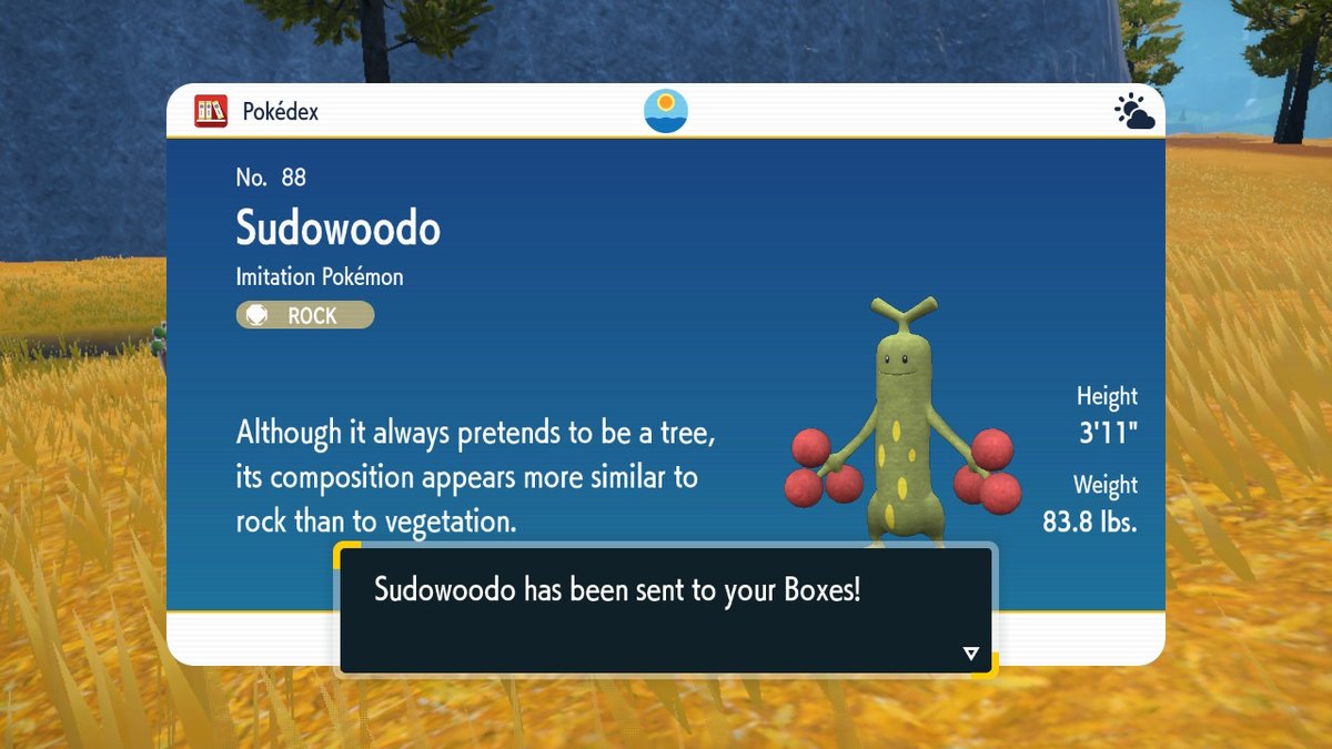 Nickman181818's tweet photo. Random full odds shiny Sudowoodo while hunting for female Leafeon #PokemonScarletViolet #NintendoSwitch https://t.co/b3LhhFKQTY