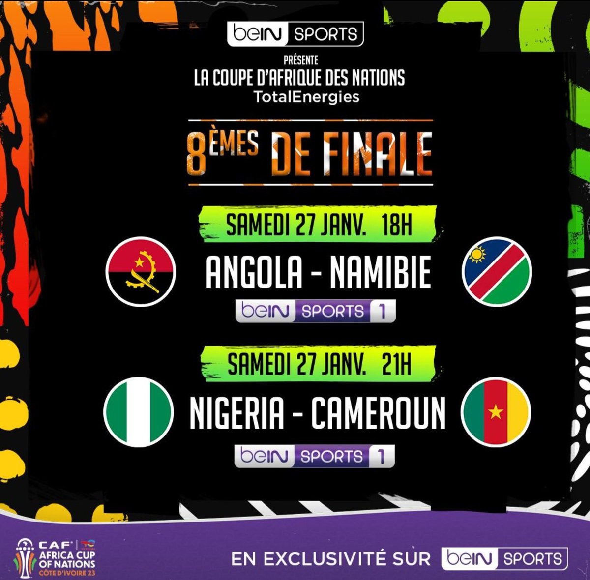 Ça repart fort pour les huitièmes de Finale de cette #CAN2023 ! Très excité de commenter ce Nigéria - Cameroun avec @RobertMalm ! 🔥⚽️🎙📺 Rendez-vous à partir de 20h30 avec @Vanessalemoigne et @BenMoukandjo pour l'avant-match ! 🥳🥳 #AFCON2023