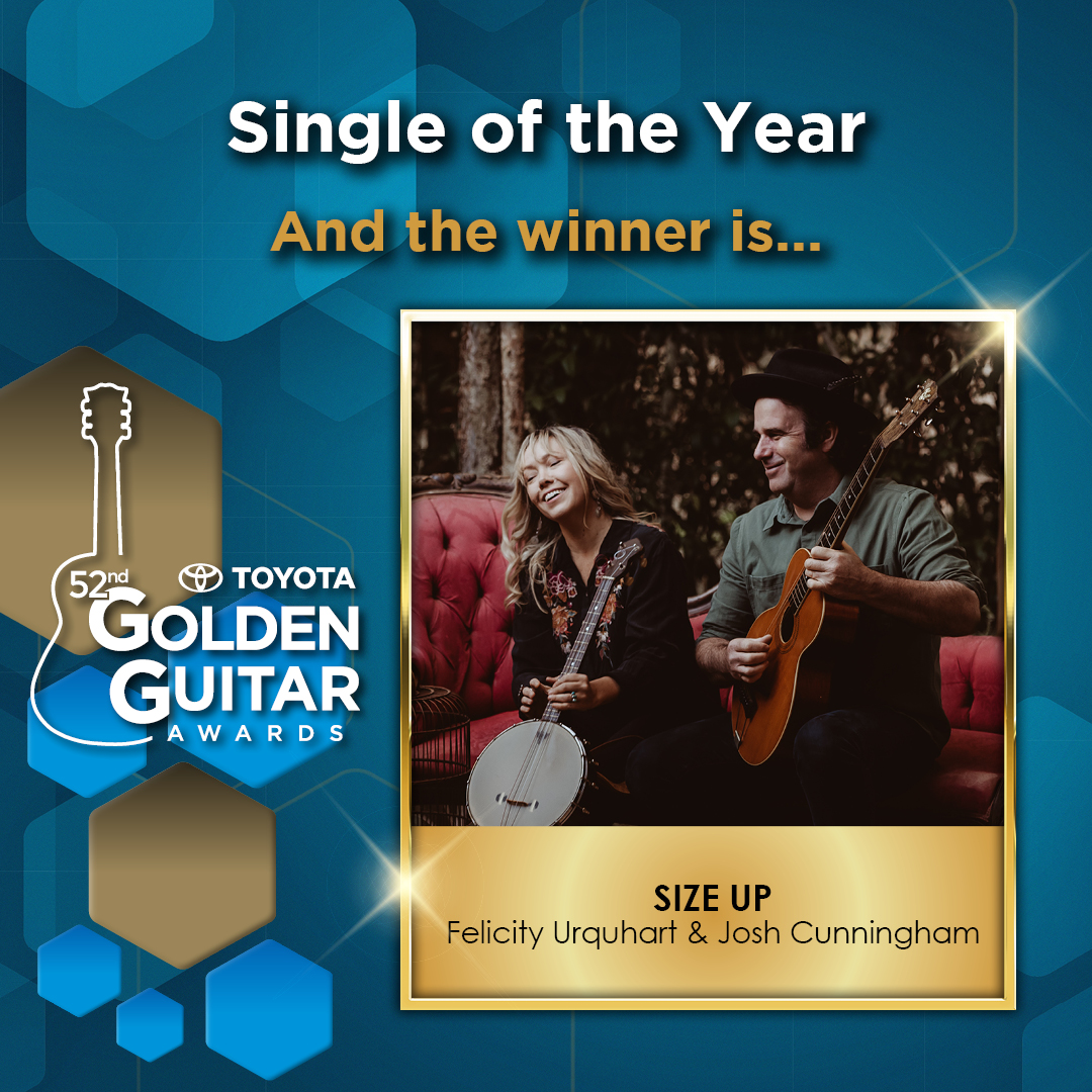 The first Golden Guitar Award is the Single of the Year going to @musicurquhart and Josh Cunningham for “Size Up”. #GoldenGuitars #TCMF2024