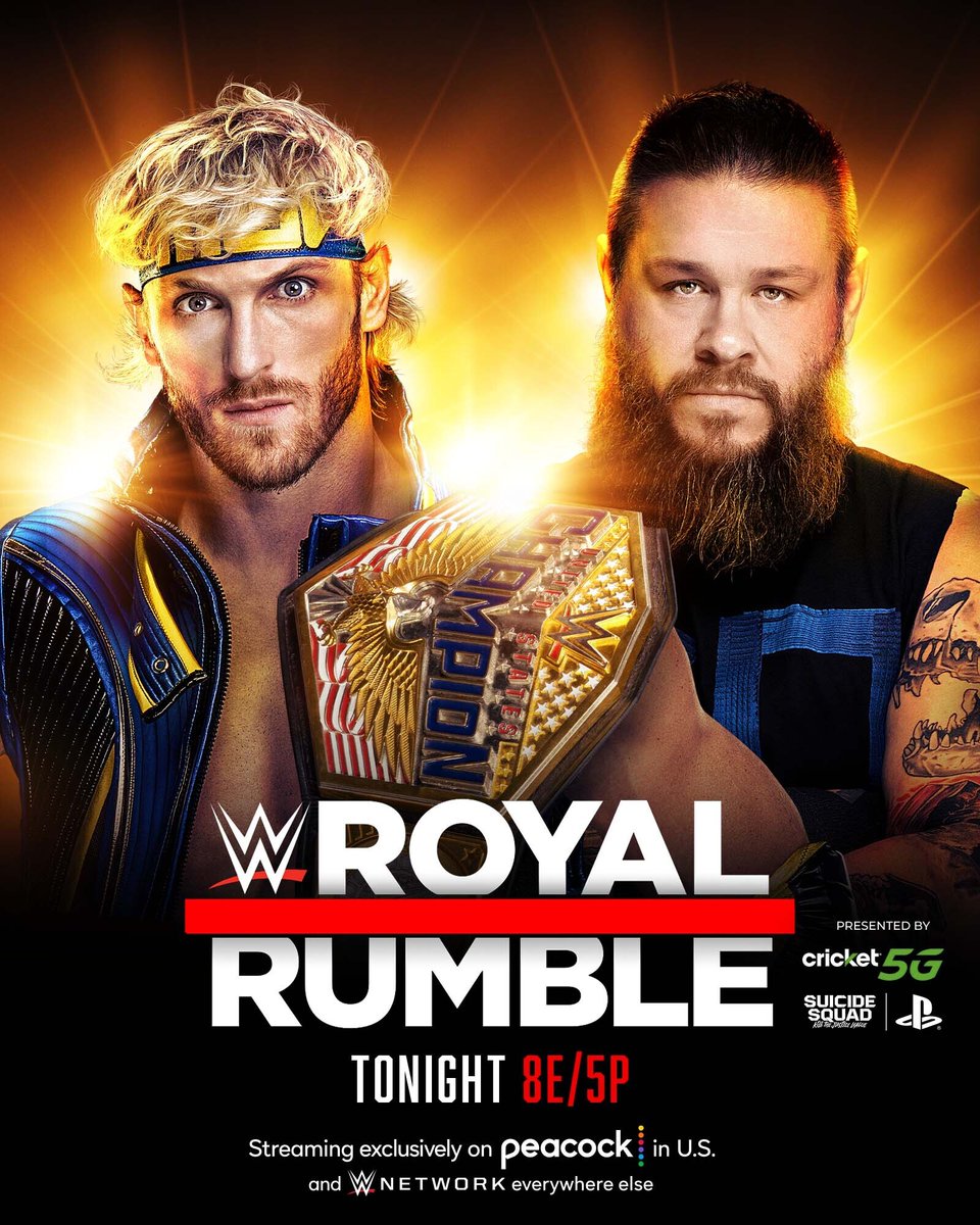 #USChampion @LoganPaul defends against former champion @FightOwensFight TONIGHT at #RoyalRumble!

8PM ET/5PM PT
Streaming exclusively on @peacock in U.S. and @WWENetwork everywhere else.
 
🦚 pck.tv/3bqfYSq
🌎 WWENetwork.com