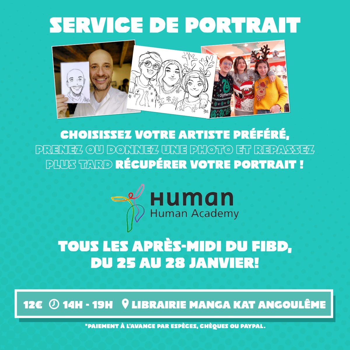 En dédicaces ce samedi 27 janvier pour le #FIBD2024 <a href="/bdangouleme/">Festival d'Angoulême</a> à Manga Kat Angoulême :
👉 Le Chef Otaku, Goroglin, Miriam Bonastre Tur, <a href="/KennyRuido/">ケニー・ルイス Kenny Ruiz</a>, <a href="/MathieuReyns/">Mathieu Reynès</a>, Julie Proust Tanguy et <a href="/PeyraniMimo/">⚡Mimo⚡Ulule du manga Dome en bio</a> ✨😻
Et les artistes de la Human Academy de 14h à 19h (portrait #manga à 12€)