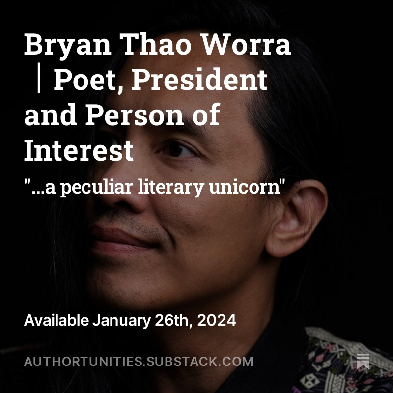 Today on API Hour: , Bryan Thao Worra, who presents internationally on science fiction poetry and the Southeast Asian diaspora. <a href="/SFPAAmbassador/">SFPA Ambassador</a>

authortunities.substack.com/p/bryan-thao-w…