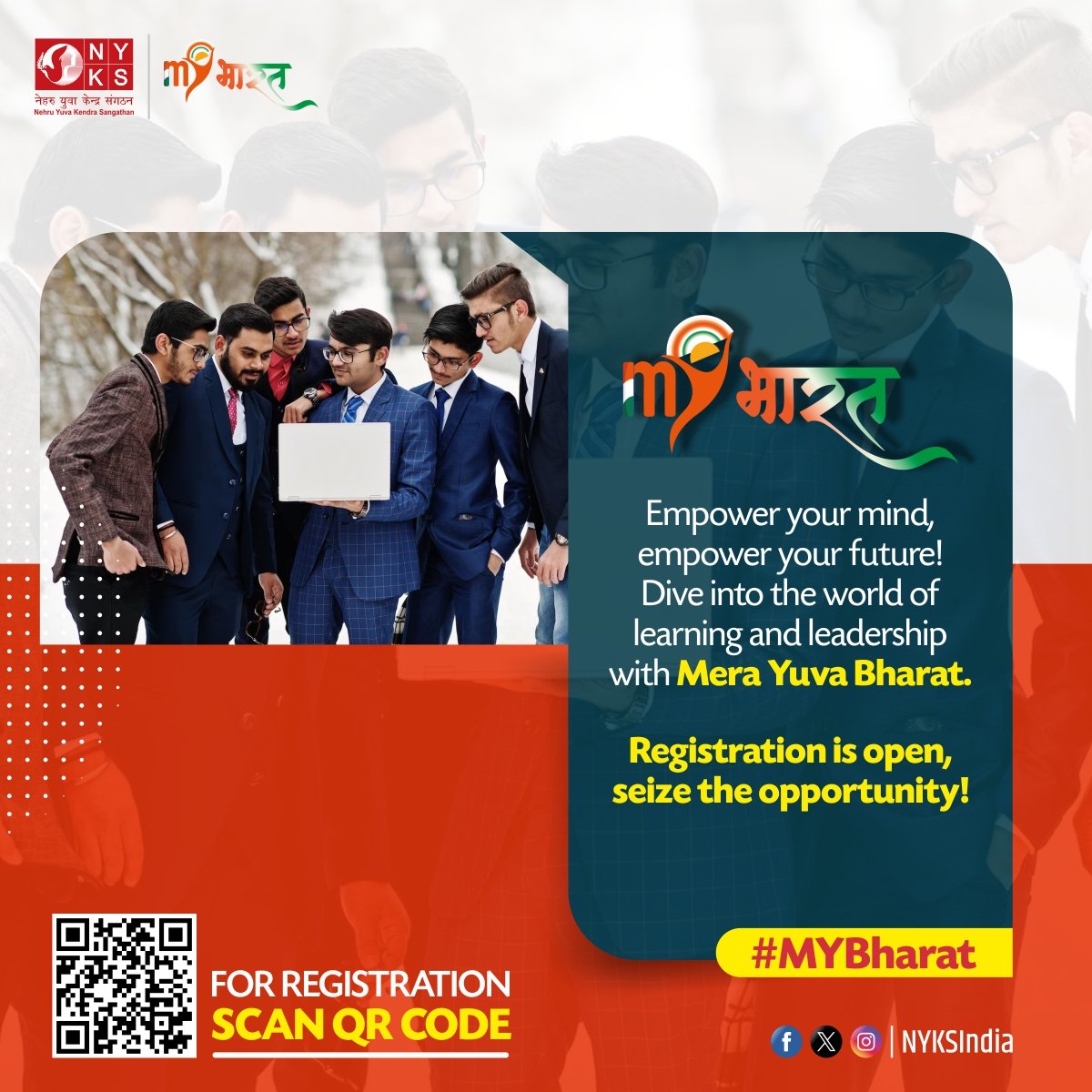 🚀 Join #MeraYuvaBharat for a transformative journey in learning and leadership. Your future, your empowerment. Register now! 🔗🌟 #LeadershipEmpowered #YouthEmpowerment #MYBharat #NYKS