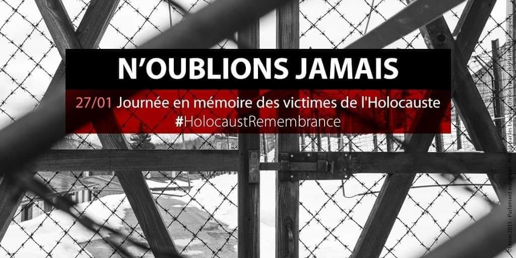 #Journée de mémoire de l' #Holocauste 

Depuis 2022, cette journée est fixée au 27 janvier par la #France 🇨🇵 et l'Allemagne 🇩🇪.  
Cette date correspond à la #Liberation du camp de #Auschwitz Birkenau par l'armée Soviétique 

#PlusJamaisça
#souvenir
#TousMobilisés