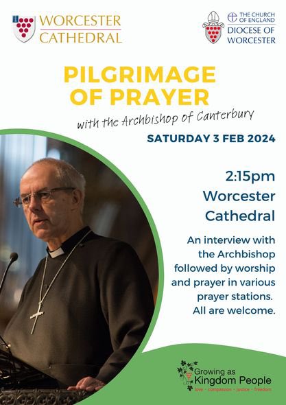 The Archbishop of Canterbury, Justin Welby, will visit the Diocese on Saturday 3 February to bring us together in prayer. See images for more details. #justinwelby #archbishopofcanterbury