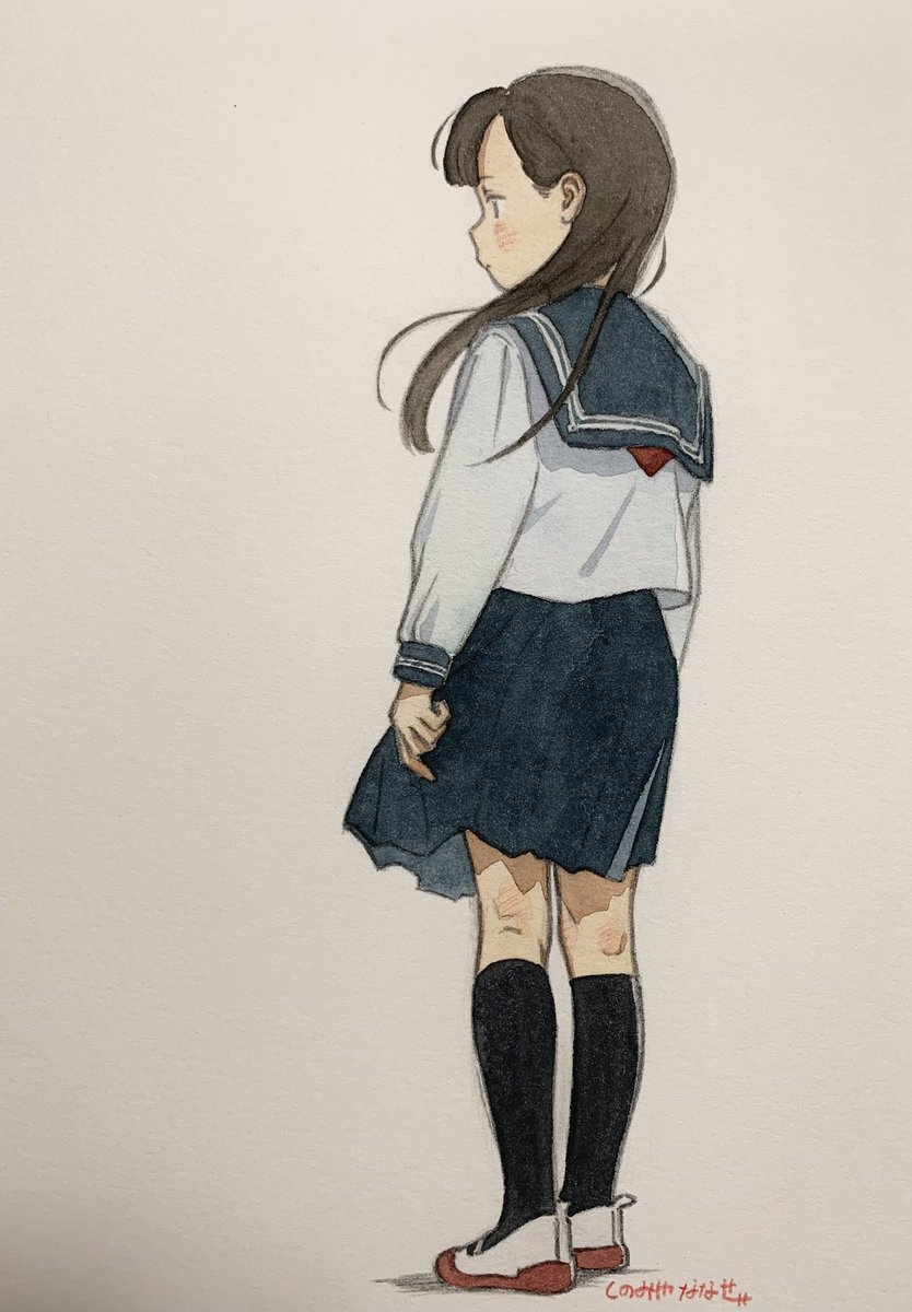 1girl solo skirt socks long hair school uniform shoes  illustration images
