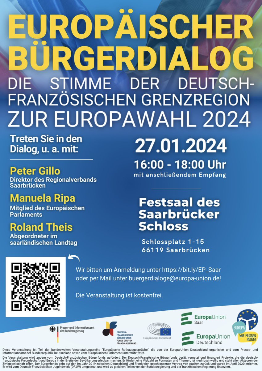 1/2🇪🇺🟢#EurHope: Europa Union Saar kicks off its campaign for #EUelection2024 today with its Citizens' Dialogue 'The voice of the 🇫🇷🇪🇺🇩🇪border region on the #EU election 2024', co-organised with the @EuropaUnionDE ! #EUValues #democracy #EUCivilSociety #CivilDialogue