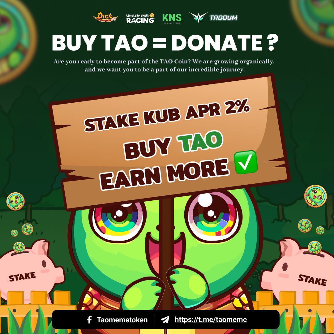 taomemexyz's tweet photo. Buy TAO, think of it as Donate?
We'd like to campaign for you to take the KUB interest you get from POS 2% and buy TAO. You might get something more.

Check price
https://t.co/9sWy68ikEU

Buy Tao at
https://t.co/JdmQt1Kgdw
https://t.co/oXFjQ076tR
https://t.co/tus3xFERkl https://t.co/z2XY4YUjoz