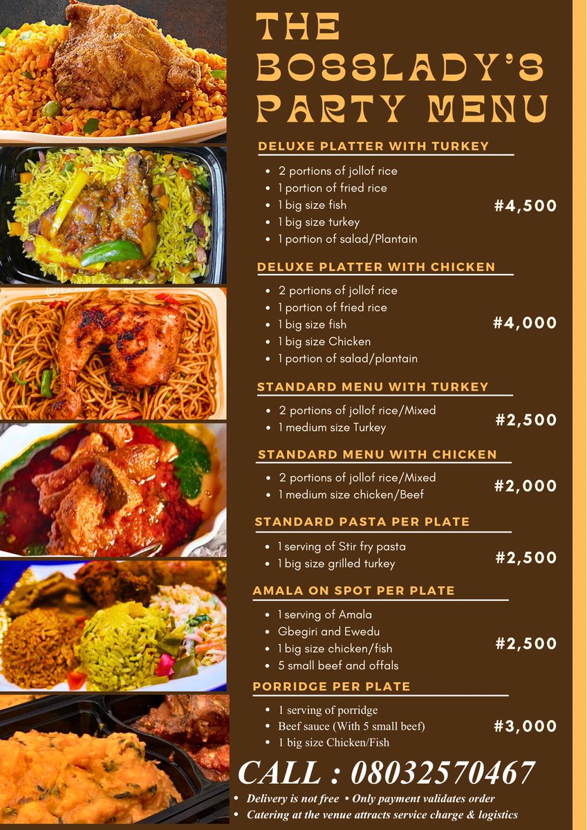 Good morning FAM❤️

This post is to update you on the prices of our meals and the catering services we offer. Our meals are yummy and the prices are affordable. Let us cater for your events. Send us a dm for more enquiries…

Kindly REPOST when you cone across this🙏 THANK YOU🙏