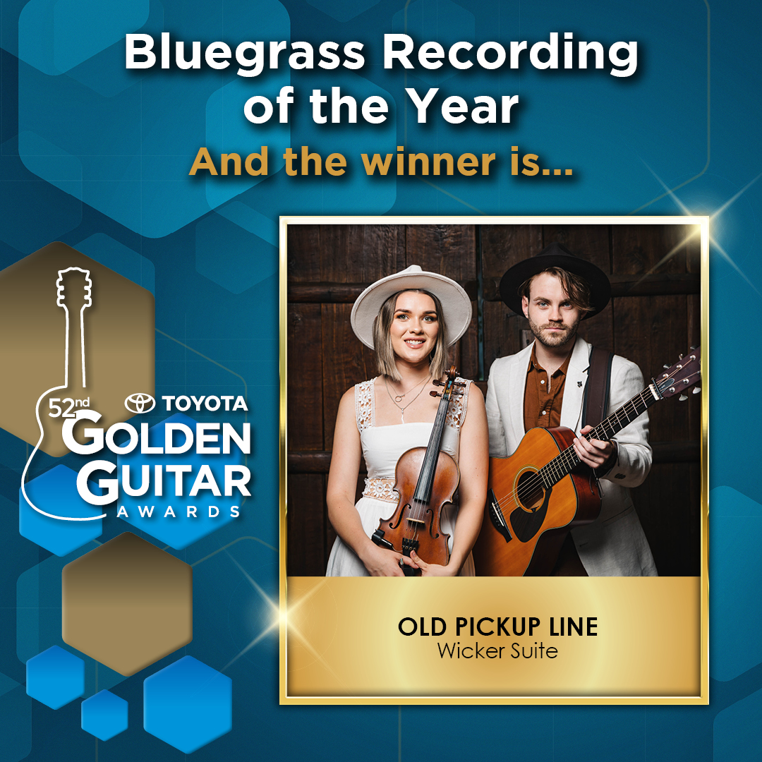 The winner of the Golden Guitar for Bluegrass Recording of the Year is Wicker Suite with “Old Pickup Line”. #GoldenGuitars #TCMF2024