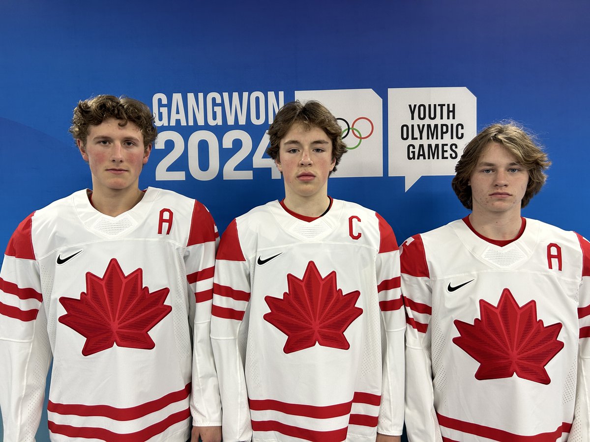 Meet the captains! / Voici nos capitaines! 🇨🇦 

C: Daxon Rudolph (<a href="/HockeyAlberta/">Hockey Alberta</a>) 
A: Keaton Verhoeff (<a href="/HockeyAlberta/">Hockey Alberta</a>)
A: Braidy Wassilyn (@ohfhockey)  

#Gangwon2024 | #YouthOlympics | #JOJ2024