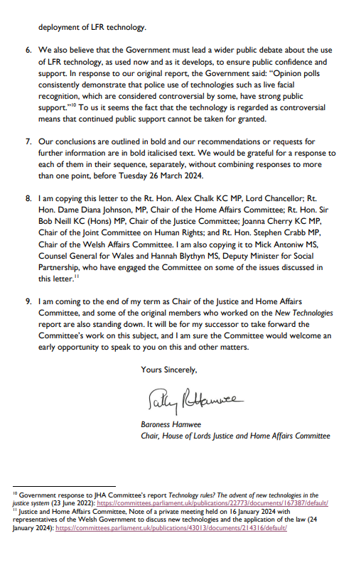 📢We’ve published our letter to the Home Secretary on Live Facial Recognition (LFR) Technology. 📜Read the letter and the conclusions and recommendations in full in the appendix here: committees.parliament.uk/publications/4… ➡️More on the Committee’s work here: committees.parliament.uk/committee/519/…