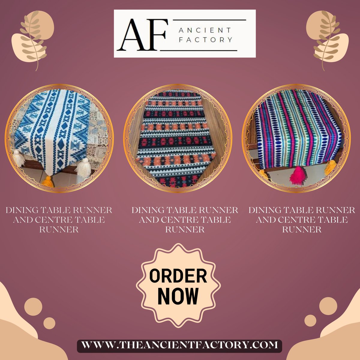 AncientFactory's tweet image. ✨ Elevate your dining experience and add a touch of sophistication to your home decor with The Ancient Factory&apos;s exquisite Dining Table Runner and Centre Table Runner collection! 🍽️✨
 ✨🍷 #TheAncientFactory #TableRunners #HomeDecor #HandloomCraftsmanship #DiningElegance