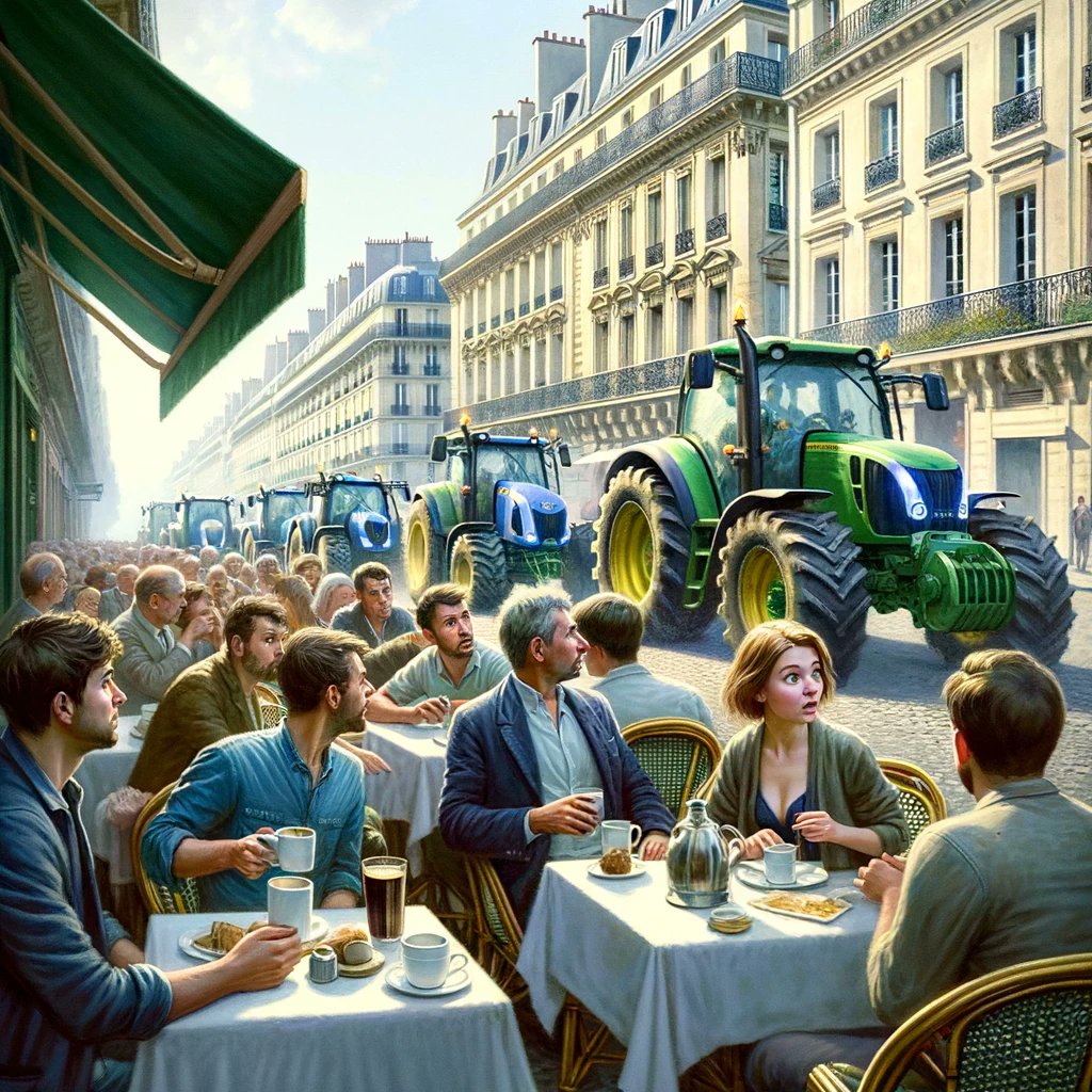 Tous les 100 j'aime 👇 je demande à ChatGPT de faire évoluer la prise de Paris par les agriculteurs.

Épisode 1: L'entrée dans Paris