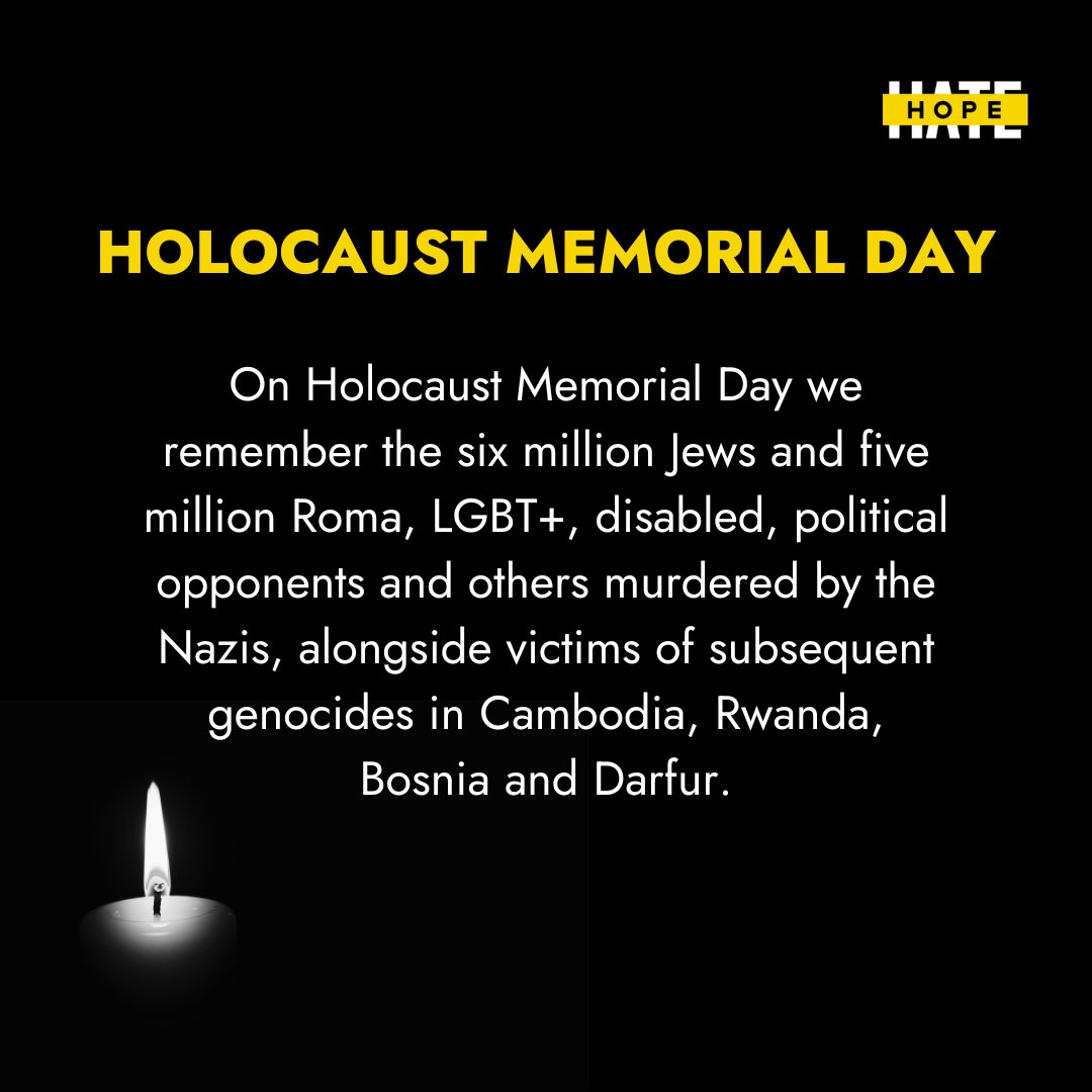 Today is Holocaust Memorial Day. We remember the horrors of the Holocaust and subsequent genocides. Take time today to reflect and learn via @HMD_UK at hmd.org.uk.