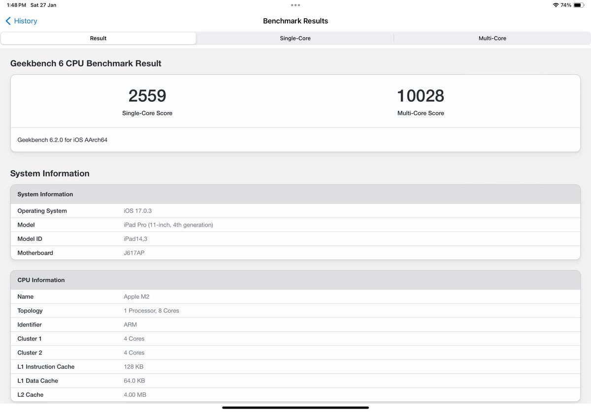 inmkhan87's tweet photo. Why @AppleSupport ?
 @geekbench 
how @apple tuning and degrading the performance of  its devices,
I am using ipad Pro 11 inch M2 chip.
Last time when i checked on geekbench when i was on 17.0..3 the multi-core points were 10028
 after updating to 17.3 the performance down to 9695 https://t.co/b7PPyASkA7