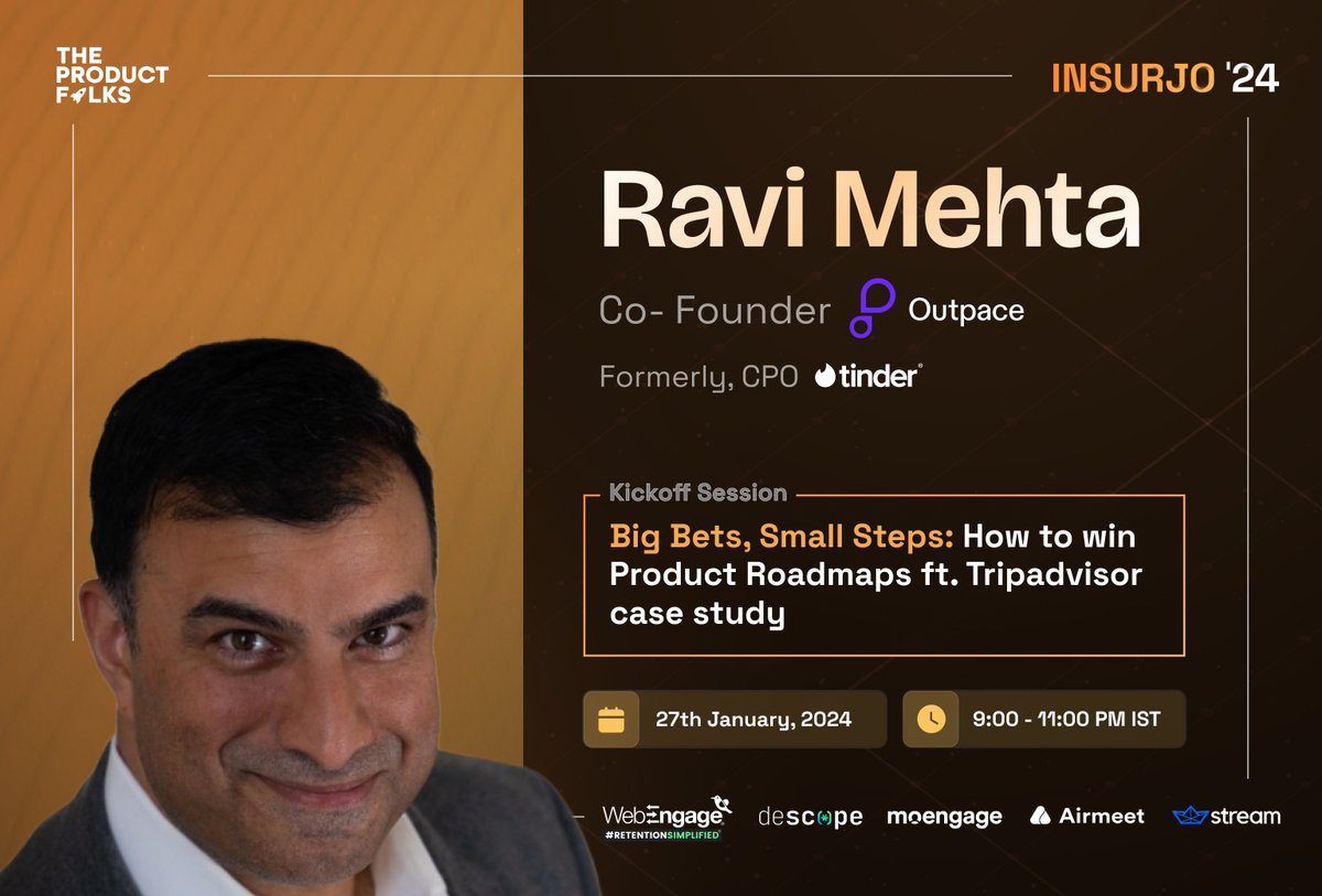 🎉 T-5 minutes to go for the kick-off session of Insurjo ’24 🥳 ICYMI, Insurjo is the biggest cohort to help you level up your product career, from expert PMs, who’ve been there and done that 😎 For today’s kickoff session, @ravi_mehta is all set to share his insights on how
