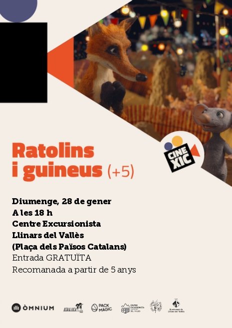 📢 Dema cinema infantil en català, a les 18:00h.

🎞️ *RATOLINS I GUINEUS*
📍 Al nostre local.
👧🏻 A partir de 5 anys. Necessari un acompanyant adult
👉 *Entrada gratuïta*
🏠 Aforament limitat

#Cinexic @omnium @RitaLucaFilms @PackMagic_ @OmniumBMontseny