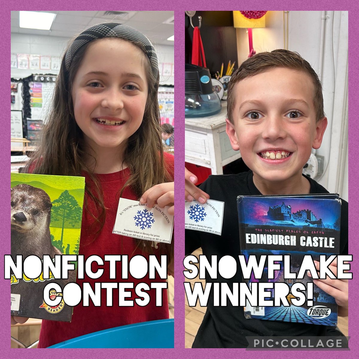 Mrs_Kallhoff's tweet photo. These students found 2 more snowflakes in the library after selecting nonfiction books! #snowflakechallenge #nonfictionreading ⁦@PrincipalPage⁩ ⁦@Emily_Hines_CCS⁩ ⁦@Alabama_Reading⁩ https://t.co/0dRezK1zLv