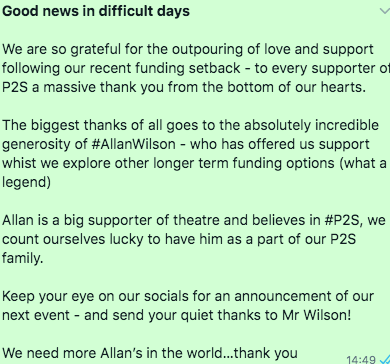 *Good news in difficult days* We are so grateful for the outpouring of love and support following our recent funding setback - to every supporter of P2S a massive thank you from the bottom of our hearts. 1/3