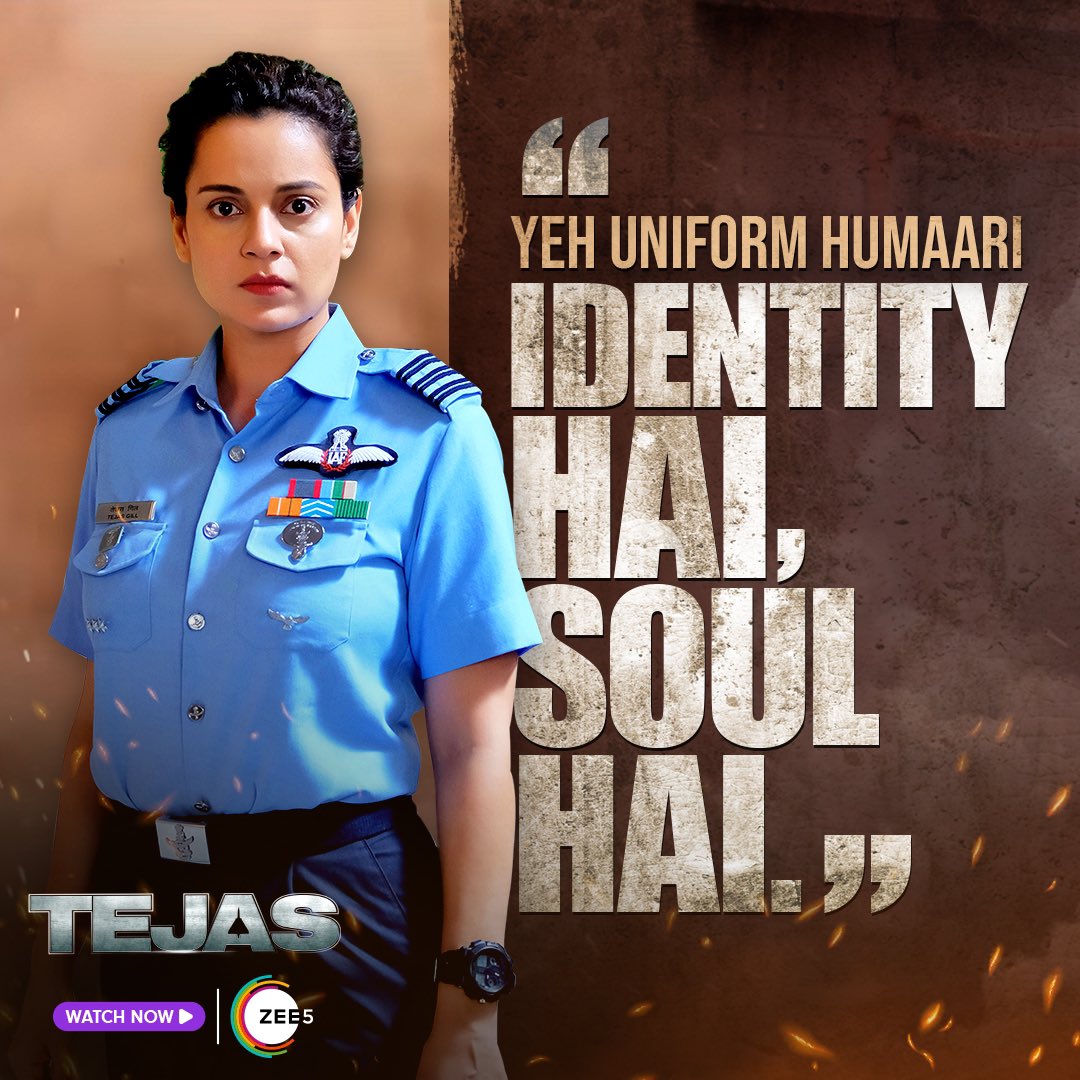Her uniform is the symbol of her commitment to the nation. 🫡 #Tejas streaming now, only on #ZEE5. #TejasOnZEE5