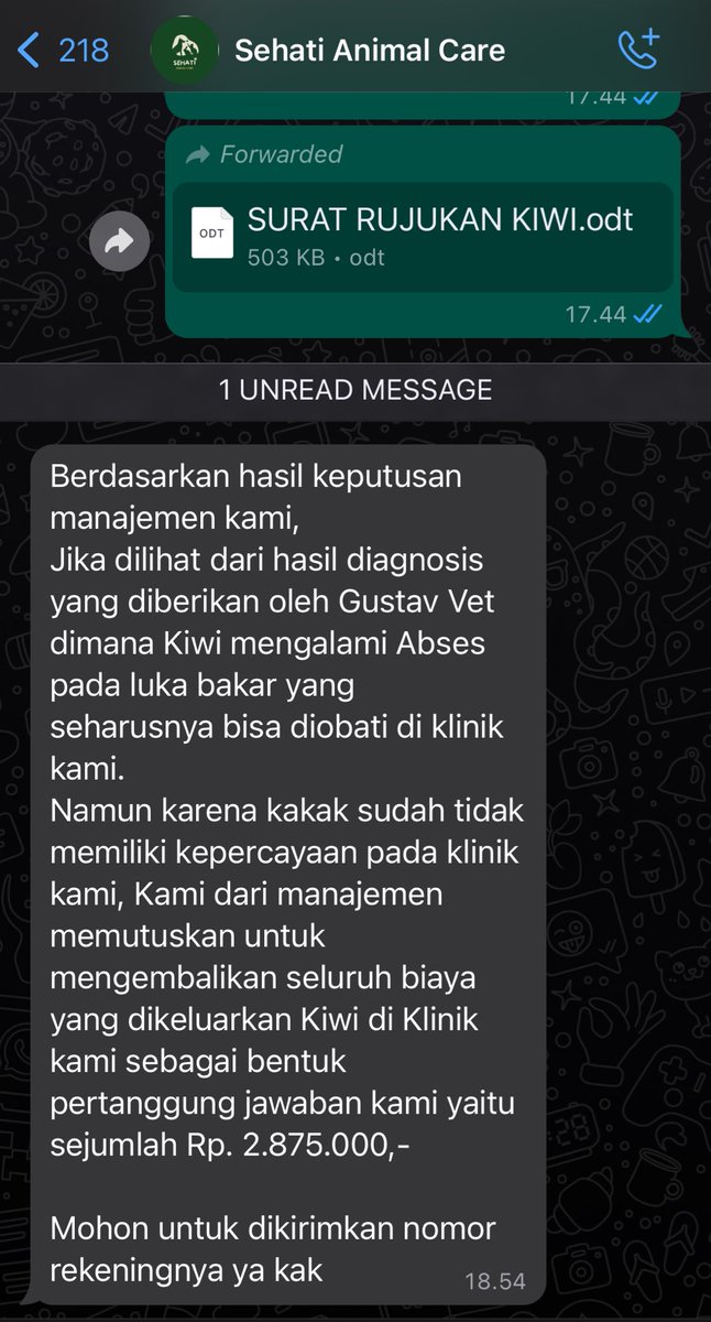 yovinafrd's tweet photo. setelah gue berikan surat rujukan dan rekomendasi vet dari Vet G, Sehati Animal Care bilang bahwa luka ini bisa diobati di klinik mereka, namun karena gue ga mau.. mereka akan tanggung jawab dengan kembalikan biaya steril Kiwi. sedangkan mereka aja ga masuk daftar vet rujukan :’ https://t.co/RtgYo2zfES