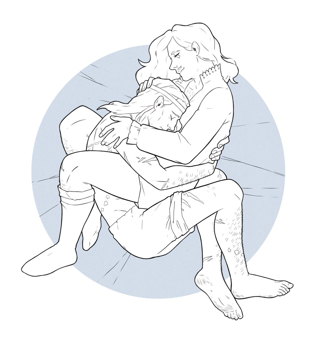 bookverse idiots Geralt and Dandelion cuddle like all good friends do UwU