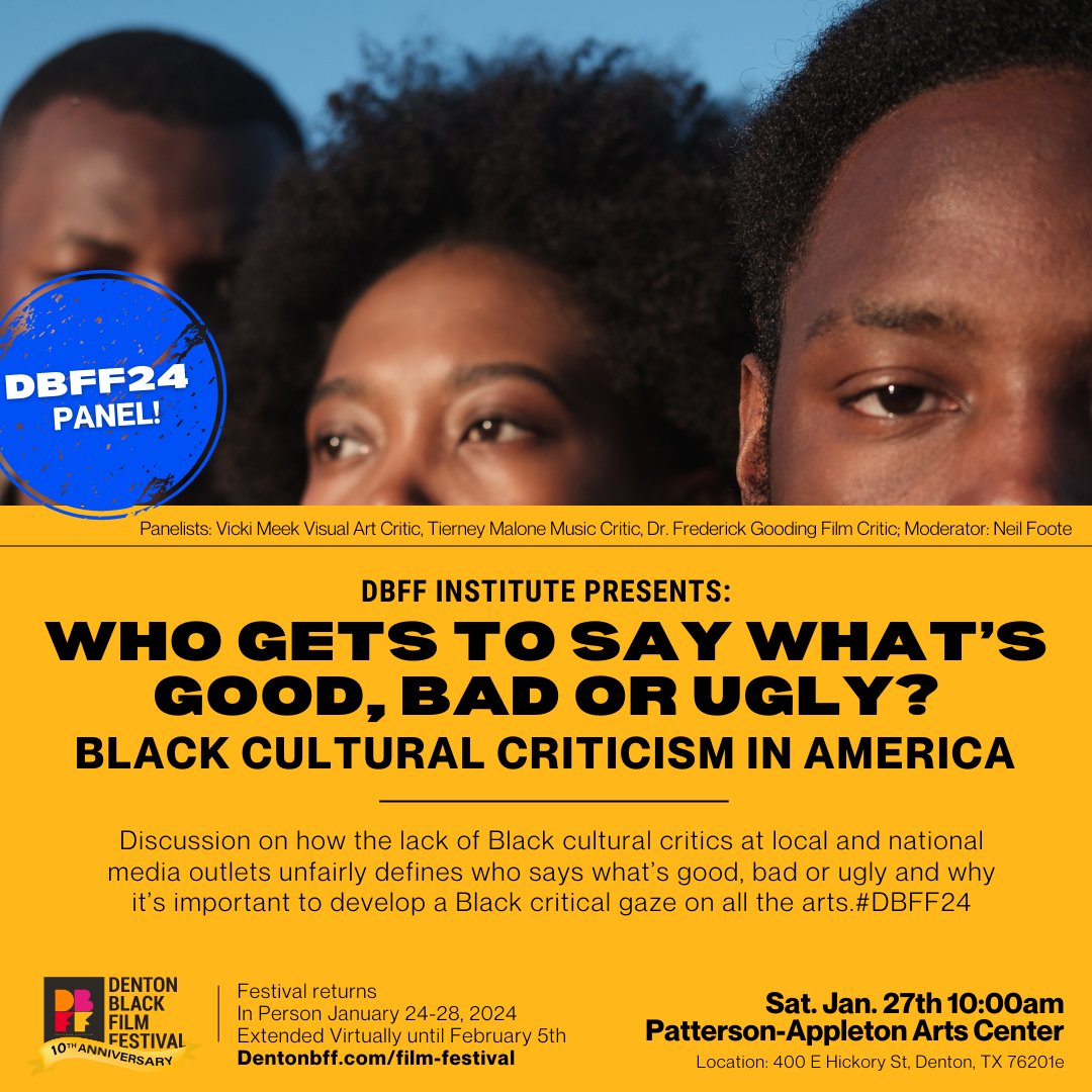 Check out this panel discussion on how the lack of Black cultural critics at media outlets unfairly define who says what's good, bad, or ugly, and why it's important to develop a Black critical gaze on all the arts. #DBFF24 📍Patterson-Appleton Arts Center | 10am