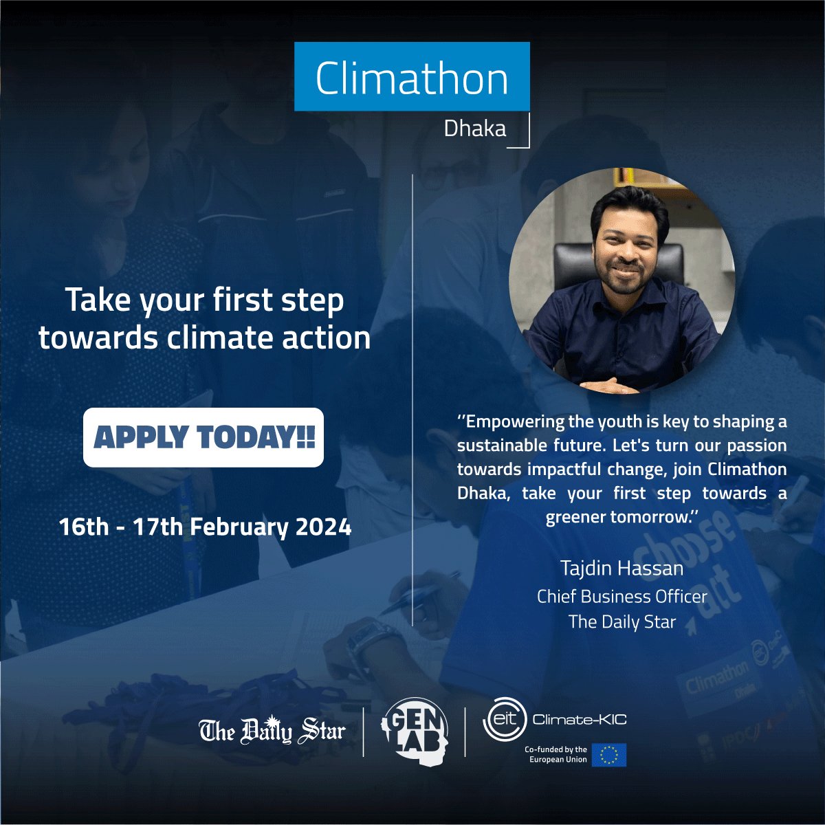 Tajdin Hasan, Chief Business Officer of The Daily Star, is calling upon all visionary youth in Bangladesh to unite for sustainable city structure. Join Climathon Dhaka to boost your move for a climate resilient city. Registration of Climathon Dhaka is LIVE! Apply now! #Climathon